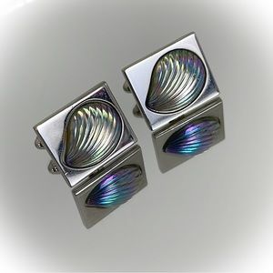 💕Beautiful Vintage Square Hickok USA Holographic Shell Cufflinks💕
